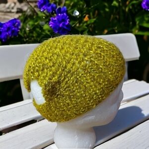 Hand Knit Cottagecore Bandana Size Youth/Sm Adult Yellow and Grey
